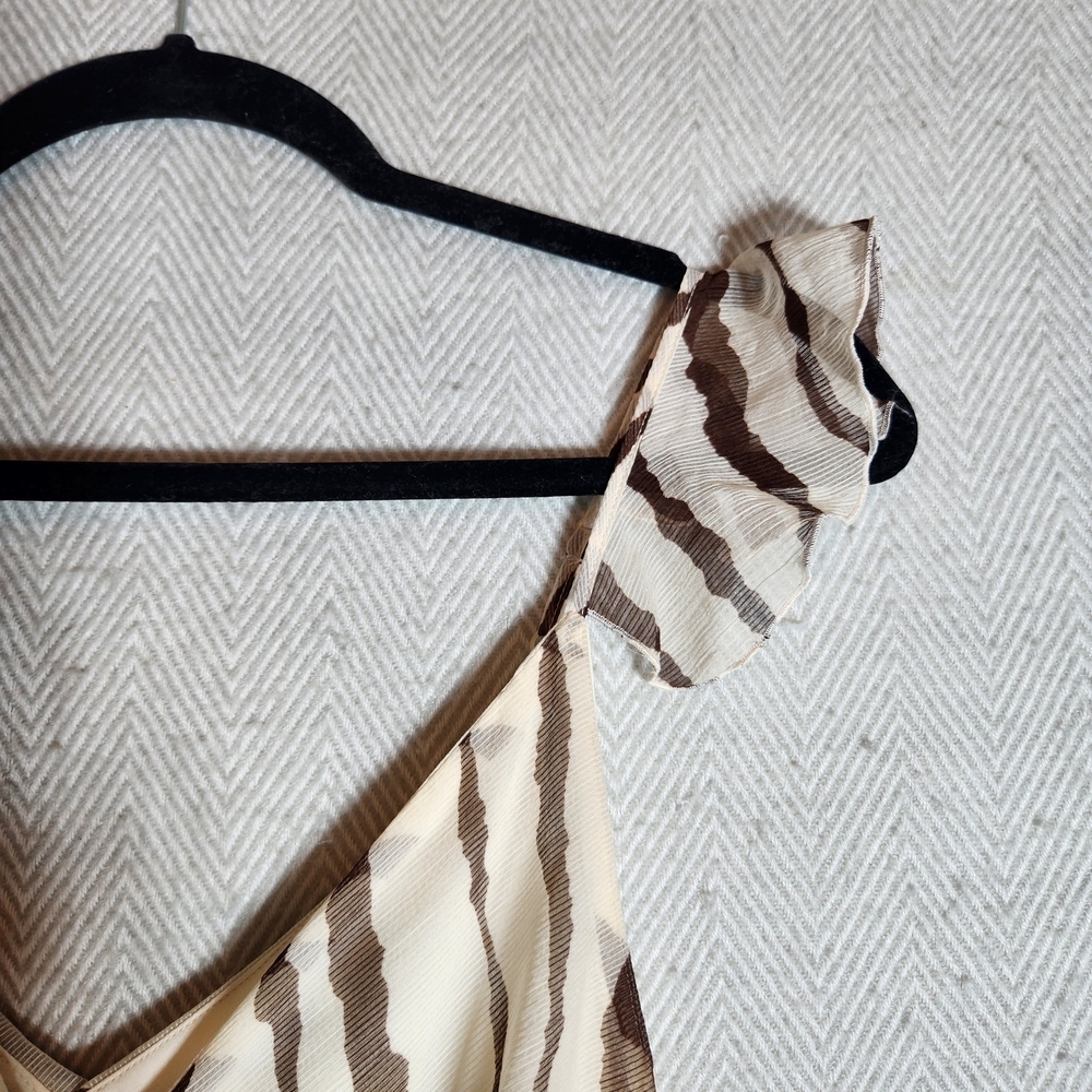 Future Collective Jenee Naylor Chic Ruffle Brown and Cream Women's M Dress - Picture 12 of 14